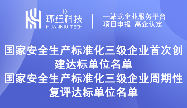 关于国家安全生产标准化三级企业的公示