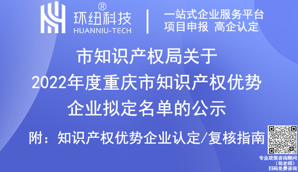 2022年度重庆市知识产权优势企业认定名单